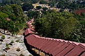 Inle Lake Myanmar. Pindaya, the famous Shwe Oo Min pagoda. A series of covered stairways climb the ridge to the cave entrance. 